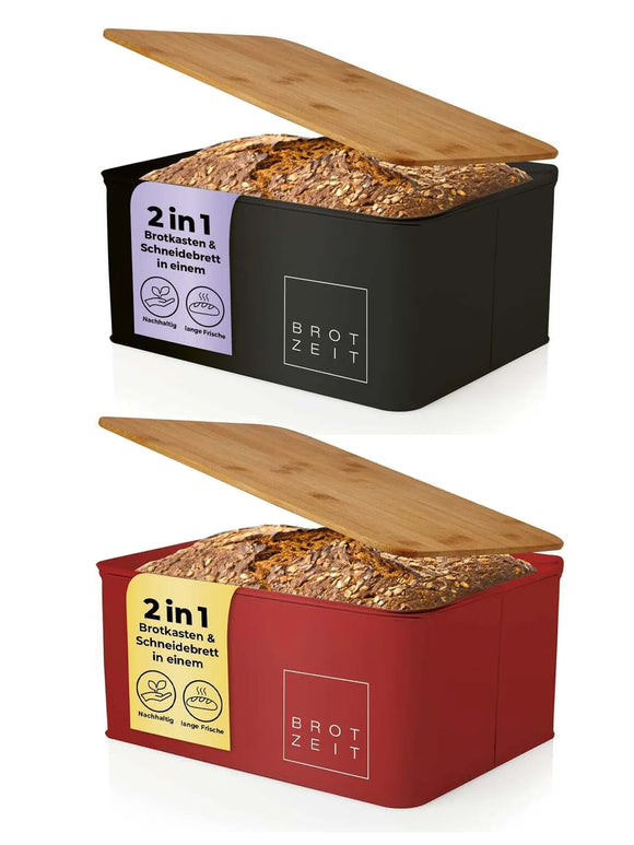 Lumaland Brotkasten Metall mit Bambusdeckel als Schneidbrett Brot Dose Box