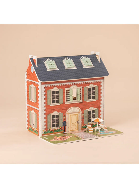 ROBUD 3 in 1 Puppenhaus aus Holz für Kinder mit Zubehör Möbel Geschenk