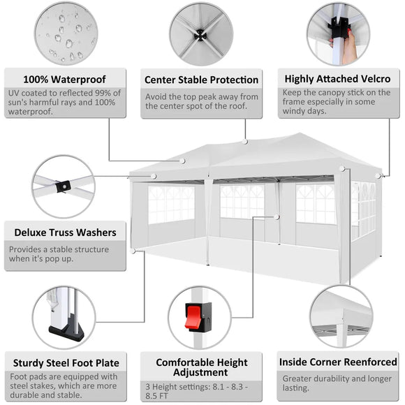 Pavillon 3x6m Festzelt Faltpavillon Gartenzelt Wasserdicht UV-Schutz Weiß