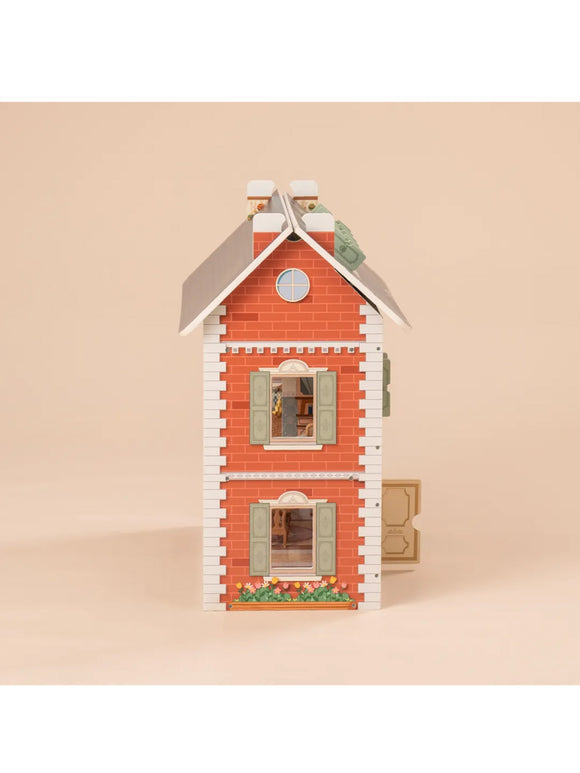 ROBUD 3 in 1 Puppenhaus aus Holz für Kinder mit Zubehör Möbel Geschenk