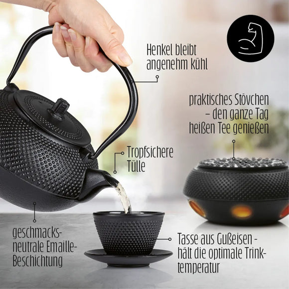 Asia Tee Set 12tlg. Teekanne Tasse Gußeisen