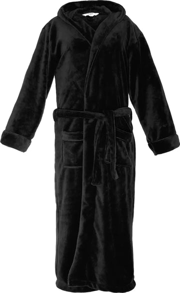 Bademantel Damen & Herren mit Kapuze XXL Schwarz