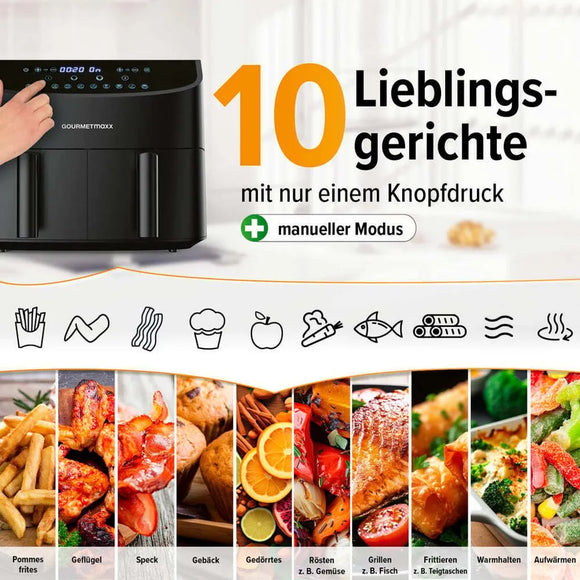 GOURMETmaxx Heißluftfritteuse Doppelkammer 7L