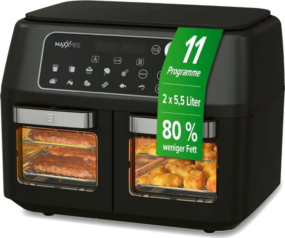 MAXXMEE Heißluftfritteuse XXL Doppelkorb Doppelkammer 11L