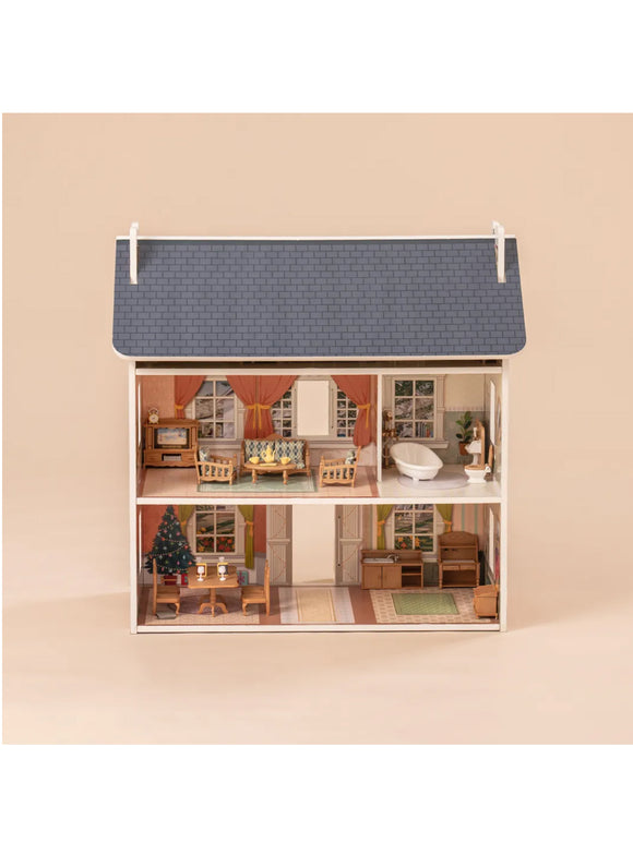 ROBUD 3 in 1 Puppenhaus aus Holz für Kinder mit Zubehör Möbel Geschenk