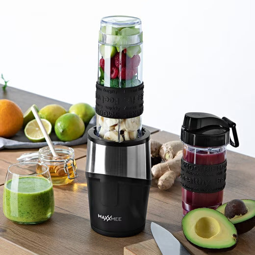 MAXXMEE Smoothie Maker Mixer 8-tlg. inkl. 3 Behälter 300W Schwarz