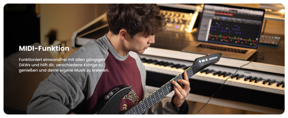 AeroBand Akustik-Elektro-Reisegitarre Saitenlos Abnehmbares Griffbrett Schwarz