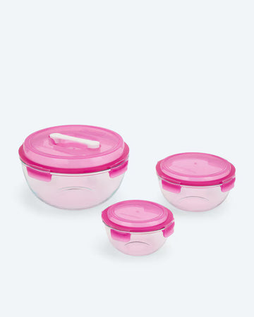 Kaufen fuchsia Schüssel-Set Frischhaltedose mit Griff 3tlg Auslaufsicher Luftdicht Hartglas
