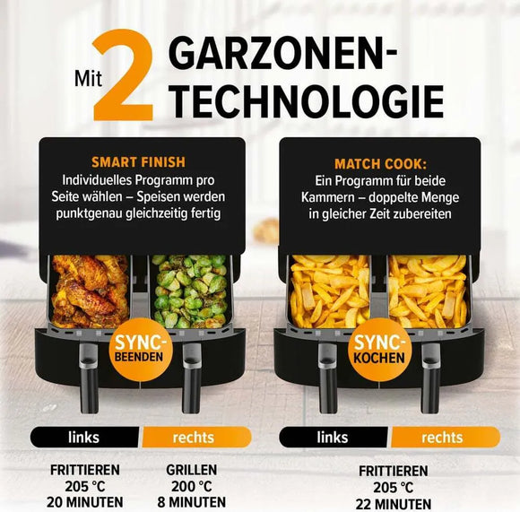 GOURMETmaxx Heißluftfritteuse Doppelkammer 7L