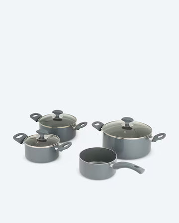 Kaufen dunkelgrau Topfset 7tlg. mit Glasdeckel Soft-Touch-Griffe Induktion 16 - 24 cm Kochen Küche