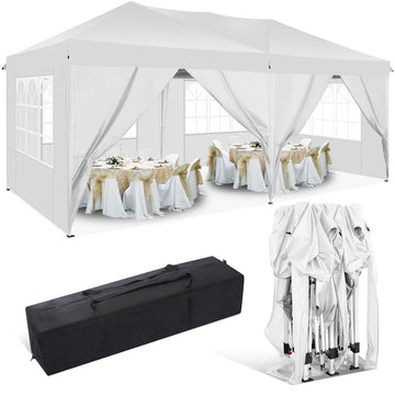 Pavillon 3x6m Festzelt Faltpavillon Gartenzelt Wasserdicht UV-Schutz Weiß