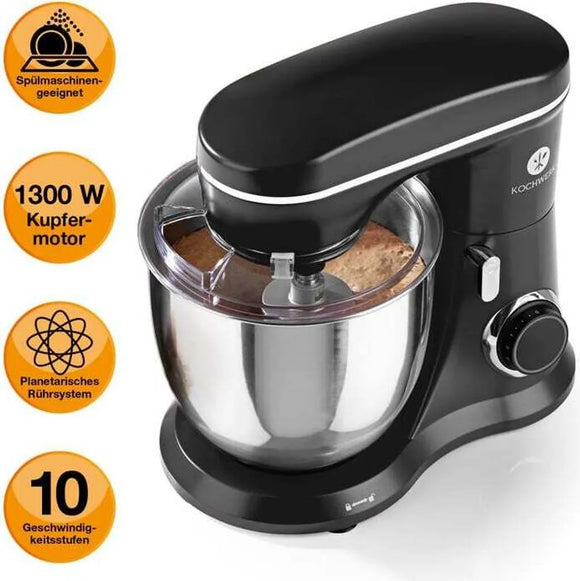 Kochwerk Küchenmaschine Knetmaschine Rührmaschine Edelstahl 1300W 5,5L schwarz