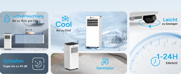 DR.PREPARE Mobiles Klimagerät 7000 BTU 4 in 1 Mobile Klimaanlage Fernbedienung