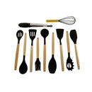 12 teiliges Küchenhelfer-Set aus Silikon Kochgeschirr mit Holzgriff Schwarz-3