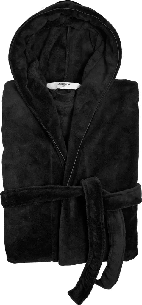 Bademantel Damen & Herren mit Kapuze XXL Schwarz