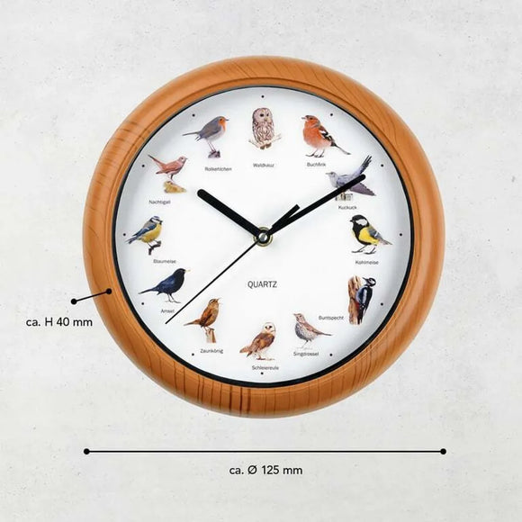 EASYmaxx Wanduhr mit Vogelstimmen Küchenuhr Quarz 250 mm Quartz Uhr 25cm Rund