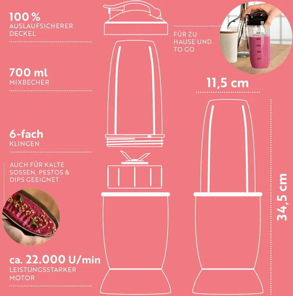GOURMETmaxx Nutri Mixer Standmixer Smoothie Shakes Pürierer Zerkleinerer 700ml