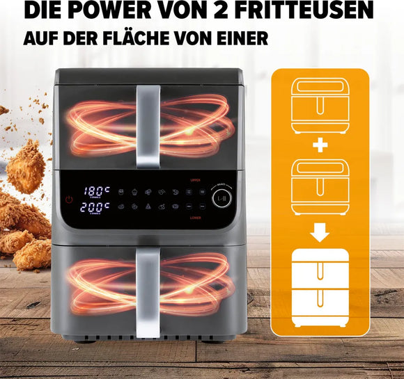 GOURMETmaxx Heißluftfritteuse Doppelkammer 10L
