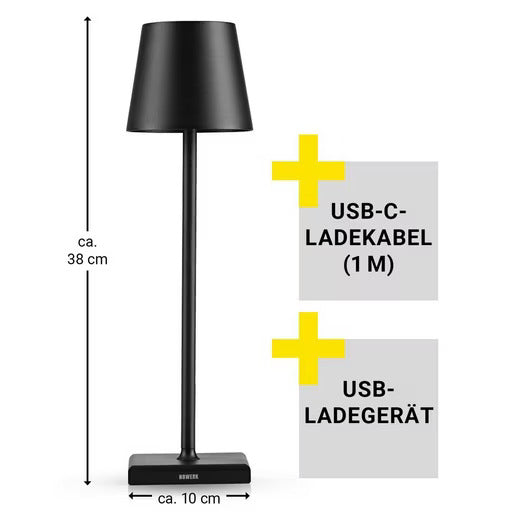 N8WERK USB-Tischleuchte LED-Akku-Tischlampe Dimmbar IP54 Touch-Funktion WEIß