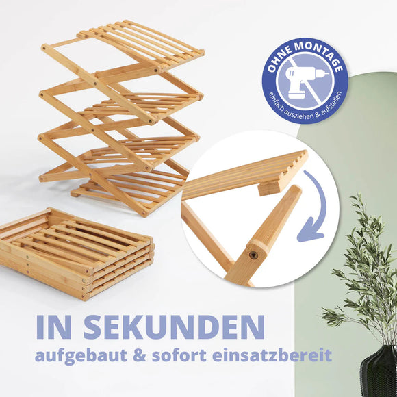LUMALAND Bambus Regal mit 4 Etagen Schuhregal Ablage klappbar Schuhbank Badregal