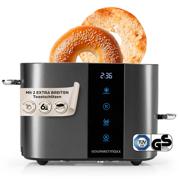 Kaufen grau GOURMETmaxx Toaster 2 Scheiben Doppelschlitz Toast Brot Röster mit Touch Display