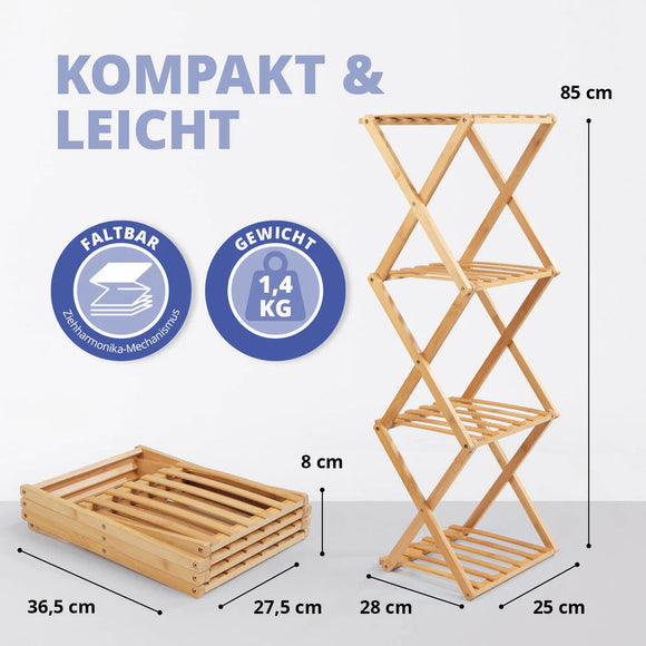 LUMALAND Bambus Regal mit 4 Etagen Schuhregal Ablage klappbar Schuhbank Badregal