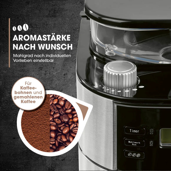 Barista Kaffeemaschine Mahlwerk 900W Edelstahl/Schwarz 12 Tassen Permanentfilter