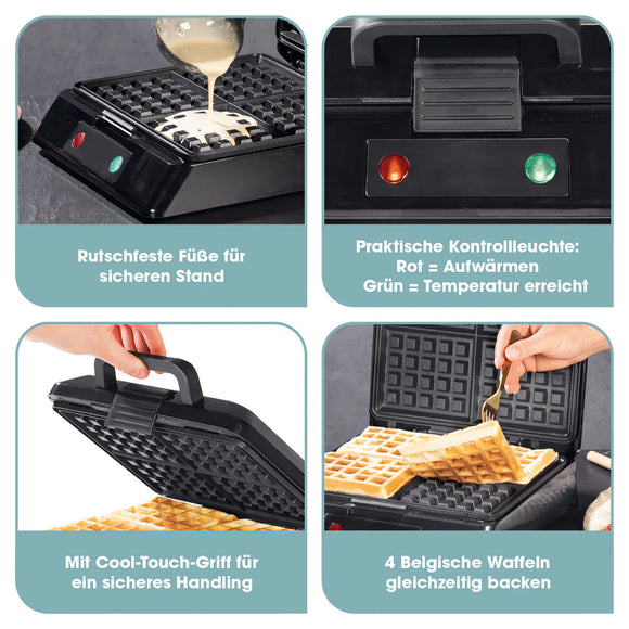 GOURMETmaxx Waffeleisen für 4 Belgische Waffeln