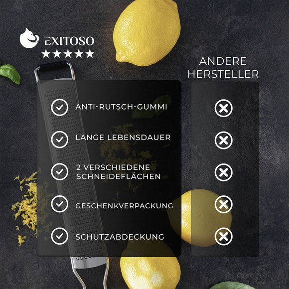 Exitoso Zester Reibe 2er Set Zitronen Raspel Parmesan Käse Hobel Edelstahl Holz