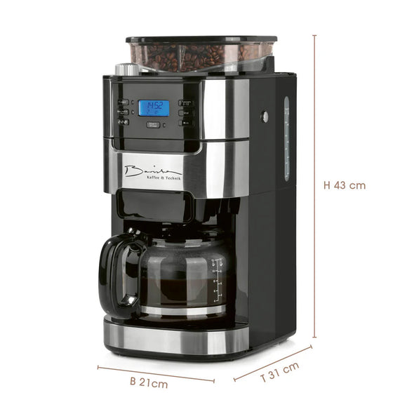 Barista Kaffeemaschine Mahlwerk 900W Edelstahl/Schwarz 12 Tassen Permanentfilter