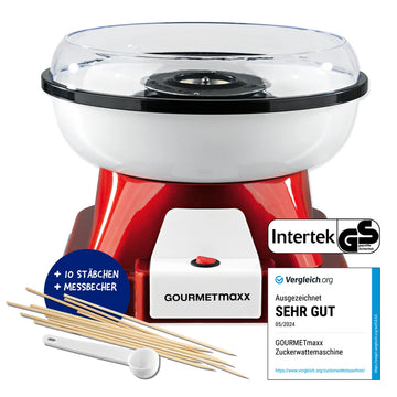 GOURMETmaxx Zuckerwatte-Maschine im Retro Design mit Zubehör 500W Rot/Weiß