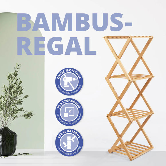 LUMALAND Bambus Regal mit 4 Etagen Schuhregal Ablage klappbar Schuhbank Badregal
