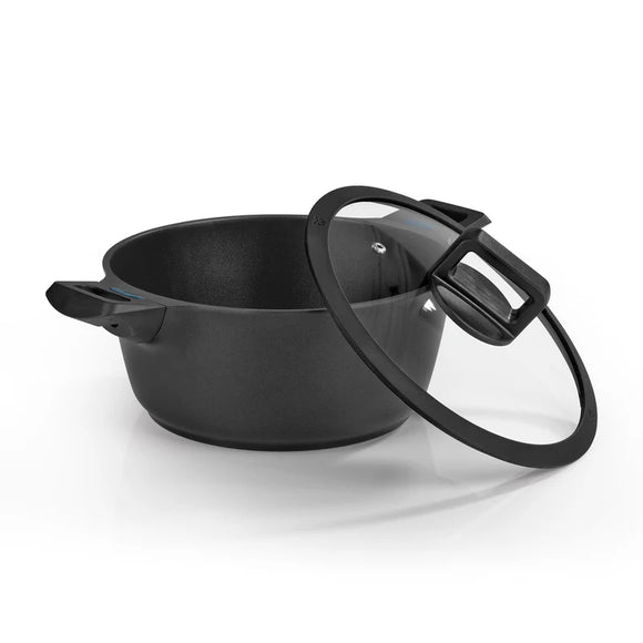 N8WERK Kochtopf Induktion Topf Glasdeckel Suppentopf Aluguss Temperaturanzeige
