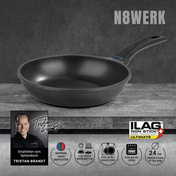 N8WERK Aluguss-Pfanne Midnight Edition 24 cm mit Farbwechsel-Temperaturanzeige