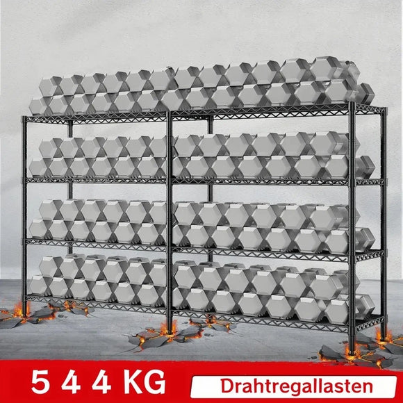 4-stufiges Höhenverstellbares Schwerlastregal 152x35,5x152 cm bis 544kg Schwarz