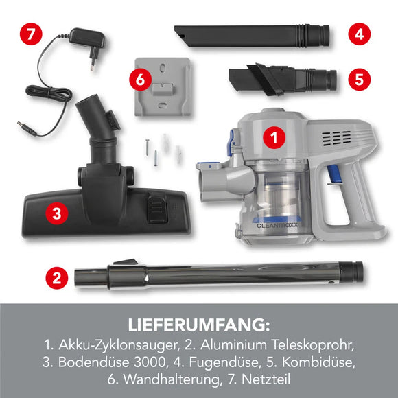 CLEANmaxx 2in1 Akku-Staubsauger Beutellos Kabellos Zyklon Handsauger Auto Grau