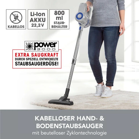 CLEANmaxx 2in1 Akku-Staubsauger Beutellos Kabellos Zyklon Handsauger Auto Grau