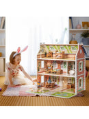 ROBUD 3 in 1 Puppenhaus aus Holz für Kinder mit Zubehör Möbel Geschenk-1